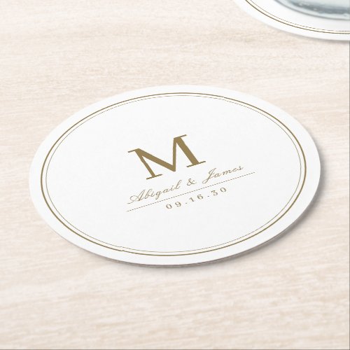 Elegant stylish gold classy minimalist monogram round paper coaster