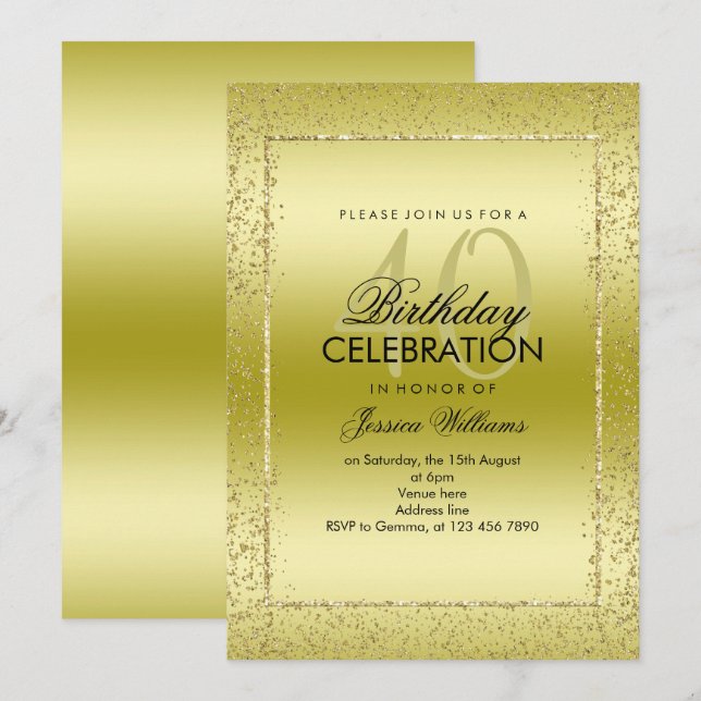 Elegant Stylish Gold Confetti 40th Birthday Invitation (Front/Back)