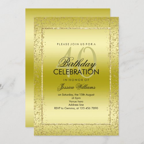 Elegant Stylish Gold Confetti 40th Birthday Invitation