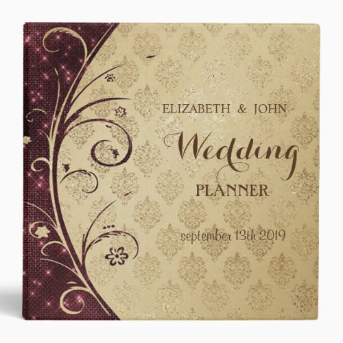 Elegant Stylish  Gold  Damask Swirls Wedding 3 Ring Binder