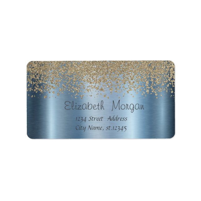 Elegant  Stylish Gold Diamonds Blue Metallic Label (Front)