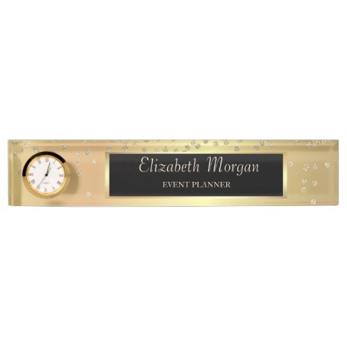 Elegant Stylish Gold Diamonds Desk Name Plate