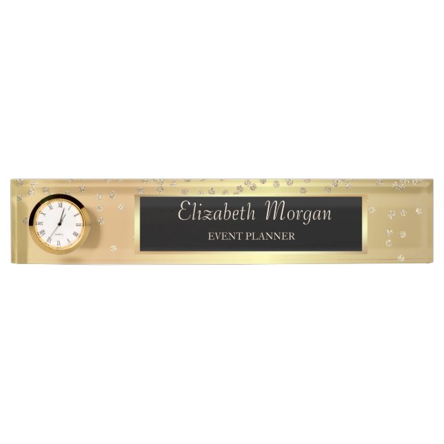 Elegant Stylish Gold Diamonds Desk Name Plate (Front)