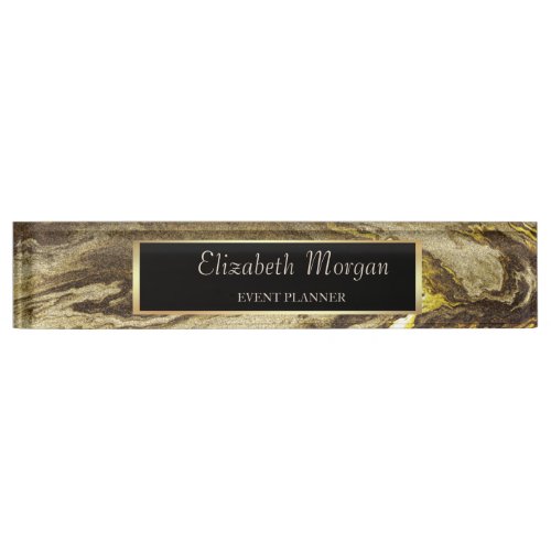 Elegant Stylish Gold Frame Brown Marble Desk Name Plate