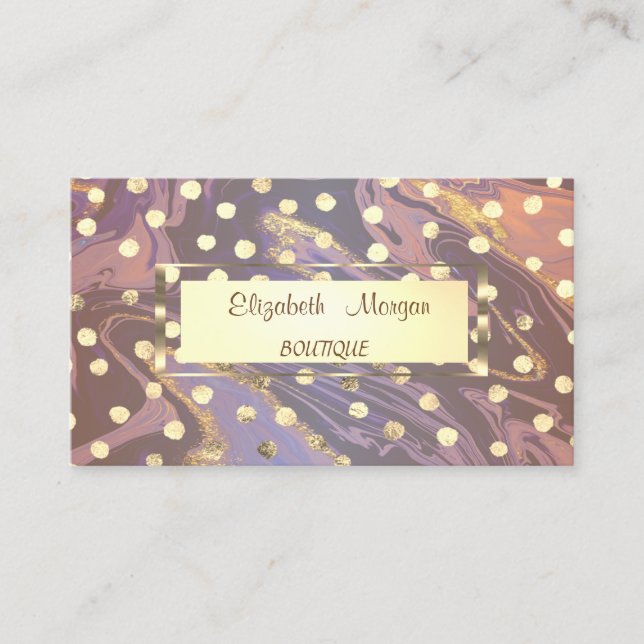 Elegant Stylish,Gold Frame,Confetti,Dots Business Card (Front)