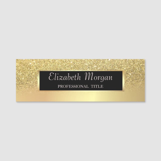 Elegant Stylish, Gold Frame, Glitter Ombre Name Tag (Front)