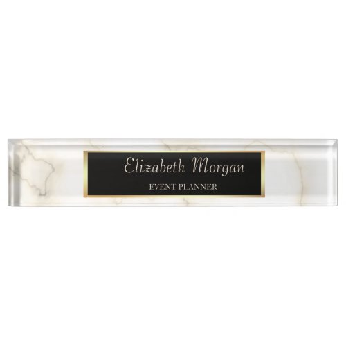 Elegant Stylish Gold Frame Marble Desk Name Plate