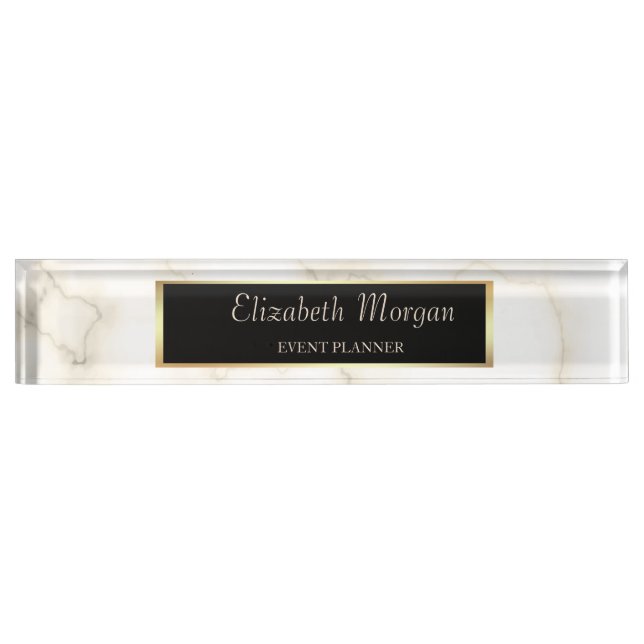 Elegant Stylish Gold Frame, Marble Desk Name Plate (Front)