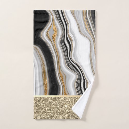 Elegant Stylish Gold Glitter Black White Marble  Bath Towel Set