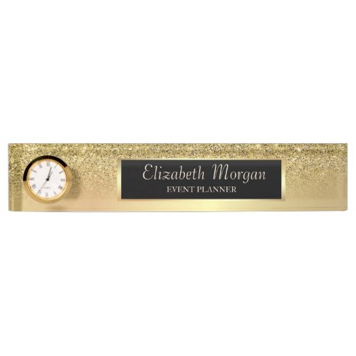 Elegant Stylish Gold Glitter Bokeh Ombre Desk Name Plate