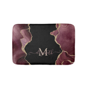 Elegant Stylish Gold Glitter Burgundy Agate Bath Bath Mat