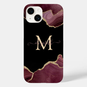 Elegant Stylish Gold Glitter Burgundy Agate Case-Mate iPhone 14 Case