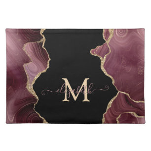 Elegant Stylish Gold Glitter Burgundy Agate Cloth Placemat