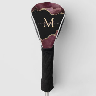 Elegant Stylish Gold Glitter Burgundy Agate   Golf Head Cover