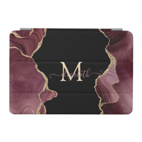 Elegant Stylish Gold Glitter Burgundy Agate iPad Mini Cover