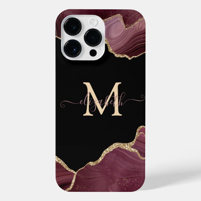 Elegant Stylish Gold Glitter Burgundy Agate  iPhone Case (Back)
