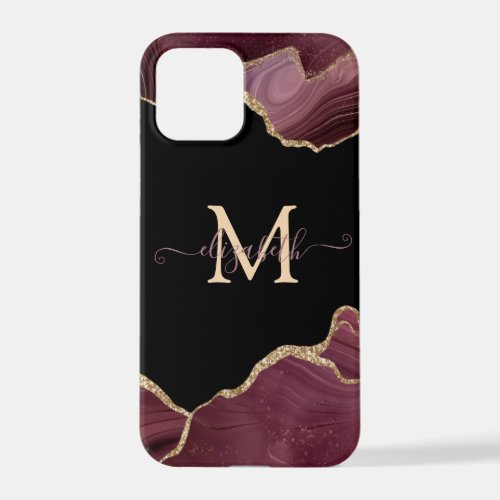 Elegant Stylish Gold Glitter Burgundy Agate  iPhone 12 Pro Case