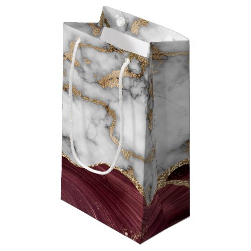 Elegant Stylish Gold Glitter Burgundy Marble Small Gift Bag