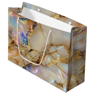 Elegant Stylish Gold Glitter Colorful Marble Large Gift Bag