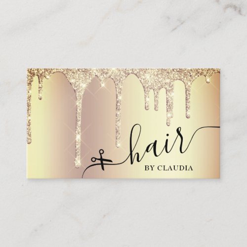 Elegant stylish gold glitter drips hair business card