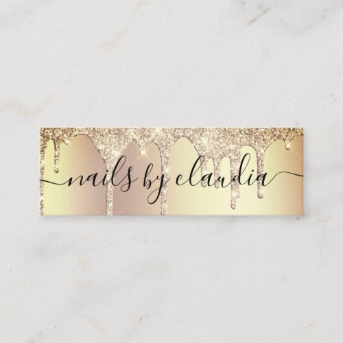 Elegant stylish gold glitter drips nails mini business card