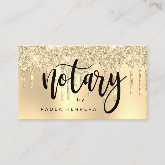 Elegant stylish gold glitter drips notary  business card (Front)