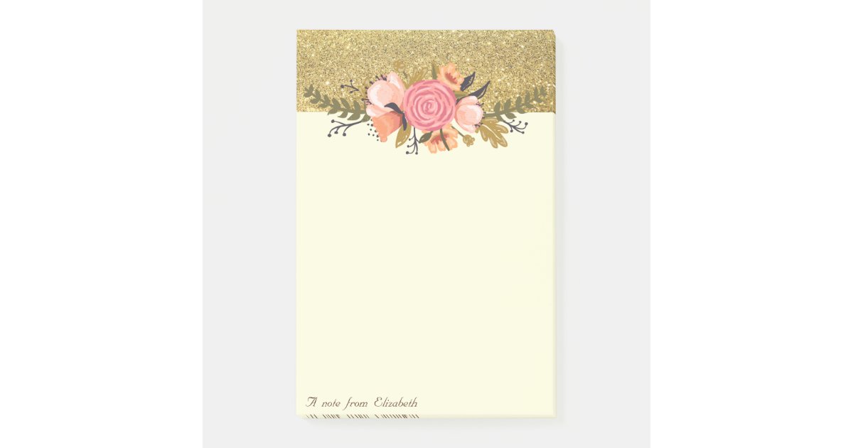 Elegant Stylish, Gold Glitter, Flowers Post-it Notes | Zazzle