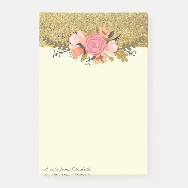 Elegant Stylish, Gold Glitter, Flowers Post-it Notes (Front)