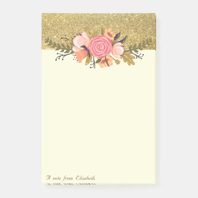 Elegant Stylish, Gold Glitter, Flowers Post-it Notes | Zazzle