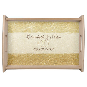 Elegant Stylish Gold Glitter , Gold Hearts Serving Tray