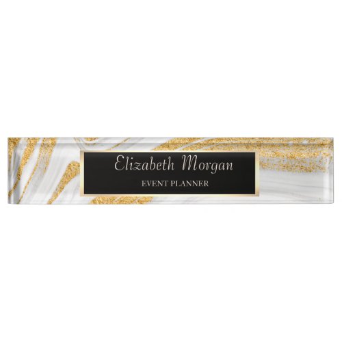 Elegant Stylish Gold Glitter Marble Frame Desk Name Plate