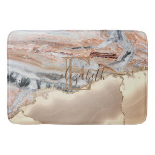 Elegant Stylish Gold Glitter Marble Stone Monogram Bath Mat