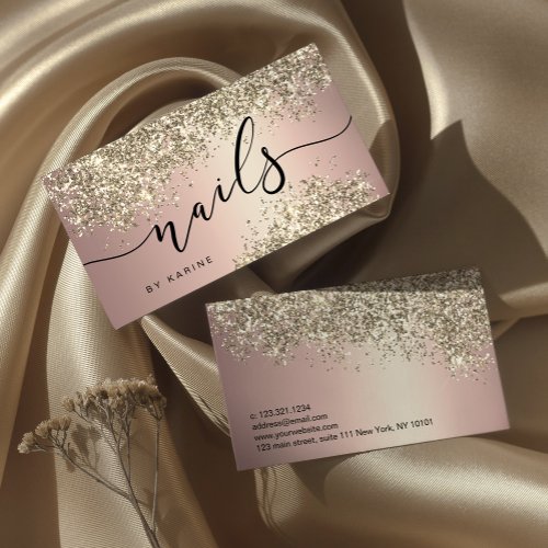 Elegant stylish gold glitter metallic nails  business card