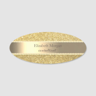 Elegant Stylish Gold Glitter Pearls Name Tag