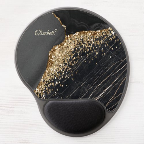 Elegant Stylish Gold Glitter Sequins Black  Gel Mouse Pad