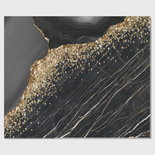 Elegant Stylish Gold Glitter Sequins Black Marble  Wrapping Paper