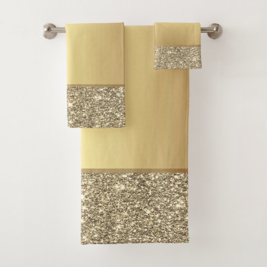 Elegant Stylish Gold Glitter Shiny Bath Towel Set