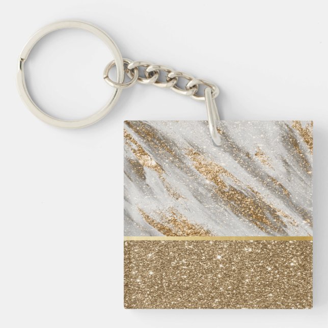 Elegant Stylish Gold Glitter Shiny   Keychain (Front)