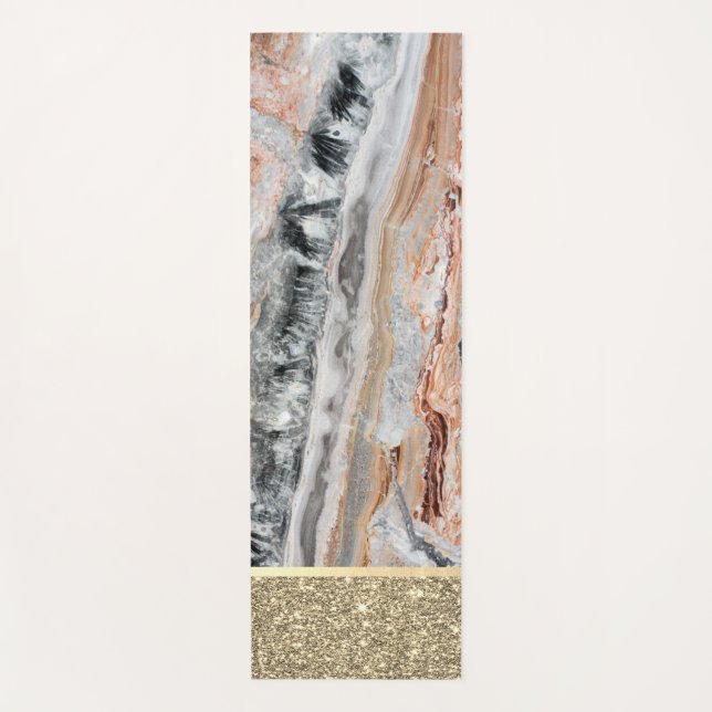 Elegant Stylish Gold Glitter Shiny Marble Stone  Yoga Mat (Front)