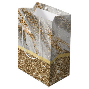 Elegant Stylish Gold Glitter Shiny  Medium Gift Bag