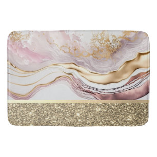 Elegant Stylish Gold Glitter Shiny Pink Marble Bath Mat