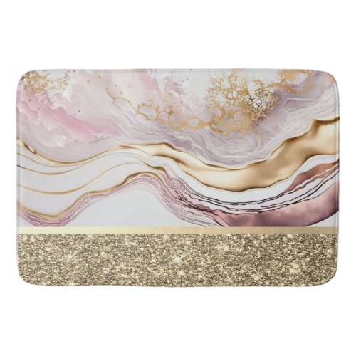 Elegant Stylish Gold Glitter Shiny Pink Marble  Bath Mat