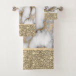 Elegant Stylish Gold Glitter Shiny White Marble Bath Towel Set at Zazzle