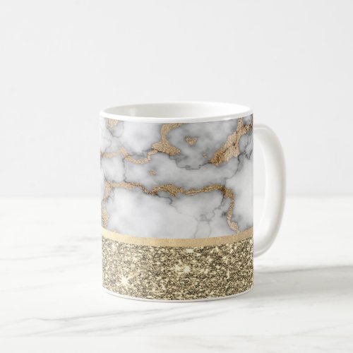 Elegant Stylish Gold Glitter Shiny White Marble   Coffee Mug