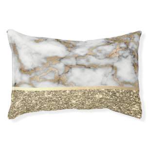 Elegant Stylish Gold Glitter Shiny White Marble  Pet Bed