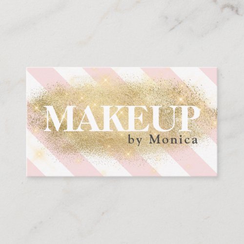 Elegant stylish gold glitter stripes makeup business card