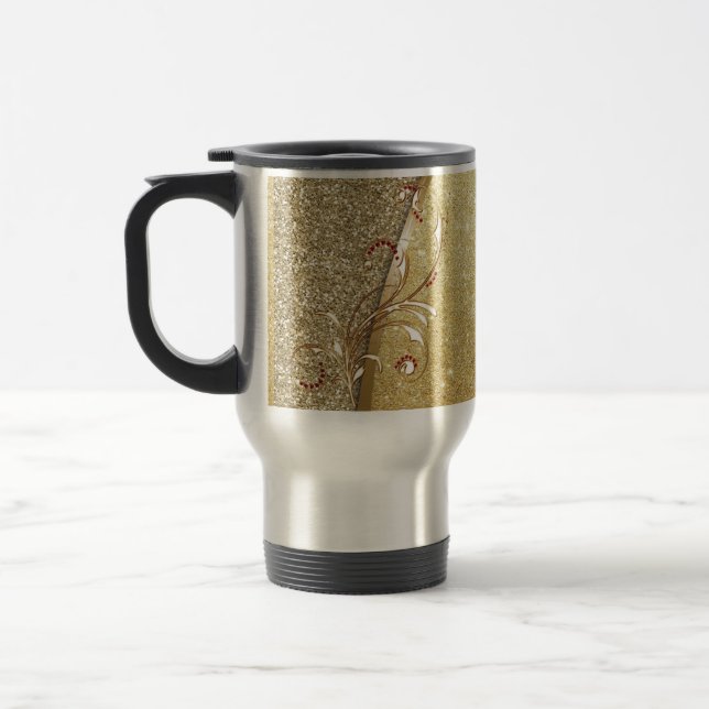 Elegant Stylish Gold Glitter Swirl -Personalized Travel Mug (Left)