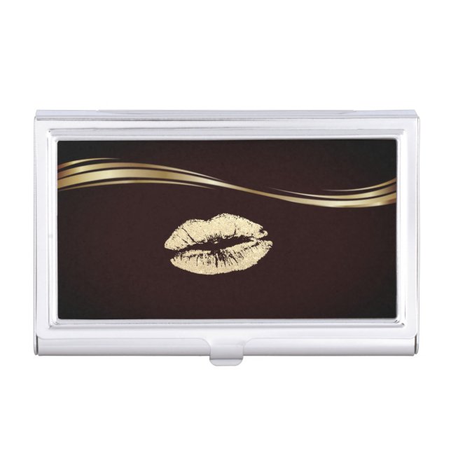 Elegant Stylish Gold- Glittery Lip Business Card Holder (Front)