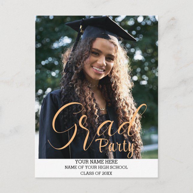Elegant Stylish Gold Grad Party Script Postcard (Front)