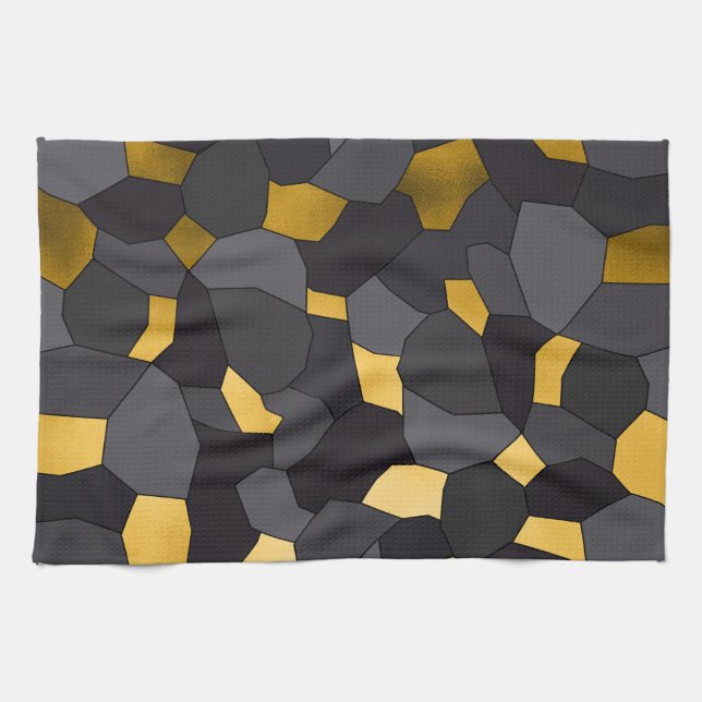 Elegant stylish gold grey and black mosaic kitchen towel (Horizontal)